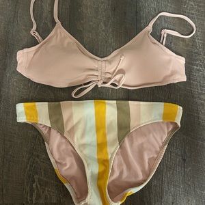 Aerie pale pink bikini top with striped bottoms